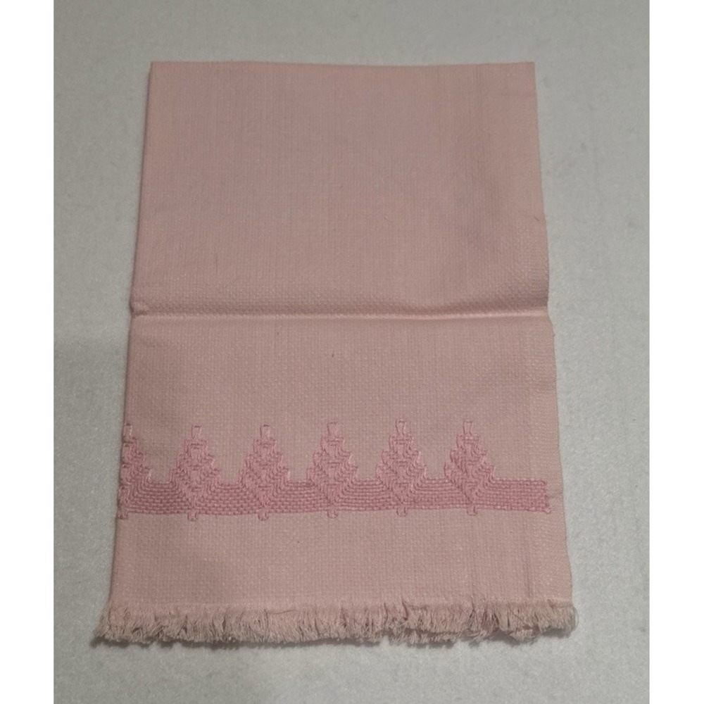2 Vintage Art DECO Embroidered Hand Towels Pink MCM 1950s 17" X 25" Never Used